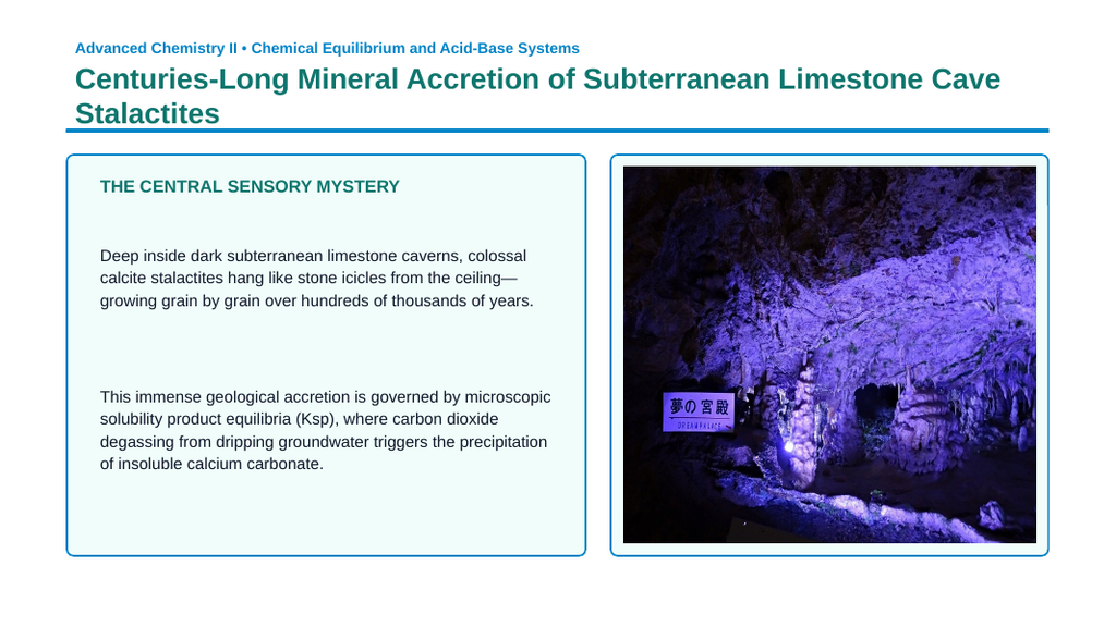 Solubility Equilibria Phenomena-Based Lesson: Centuries-Long Mineral Accretion of Subterranean Limestone Cave Stalactites Presentation sample page