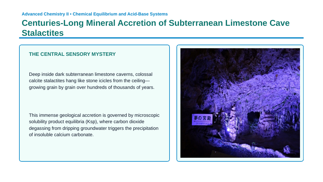 Solubility Equilibria Phenomena-Based Lesson: Centuries-Long Mineral Accretion of Subterranean Limestone Cave Stalactites Presentation sample page