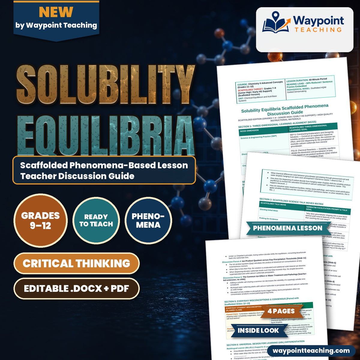 Solubility Equilibria Scaffolded Phenomena-Based Lesson: Centuries-Long Mineral Accretion of Subterranean Limestone Cave Stalactites Teacher Discussion Guide cover