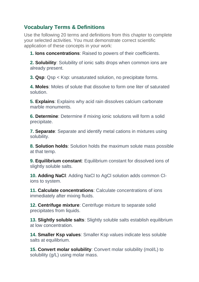Solubility Equilibria Vocabulary Choice Board sample page