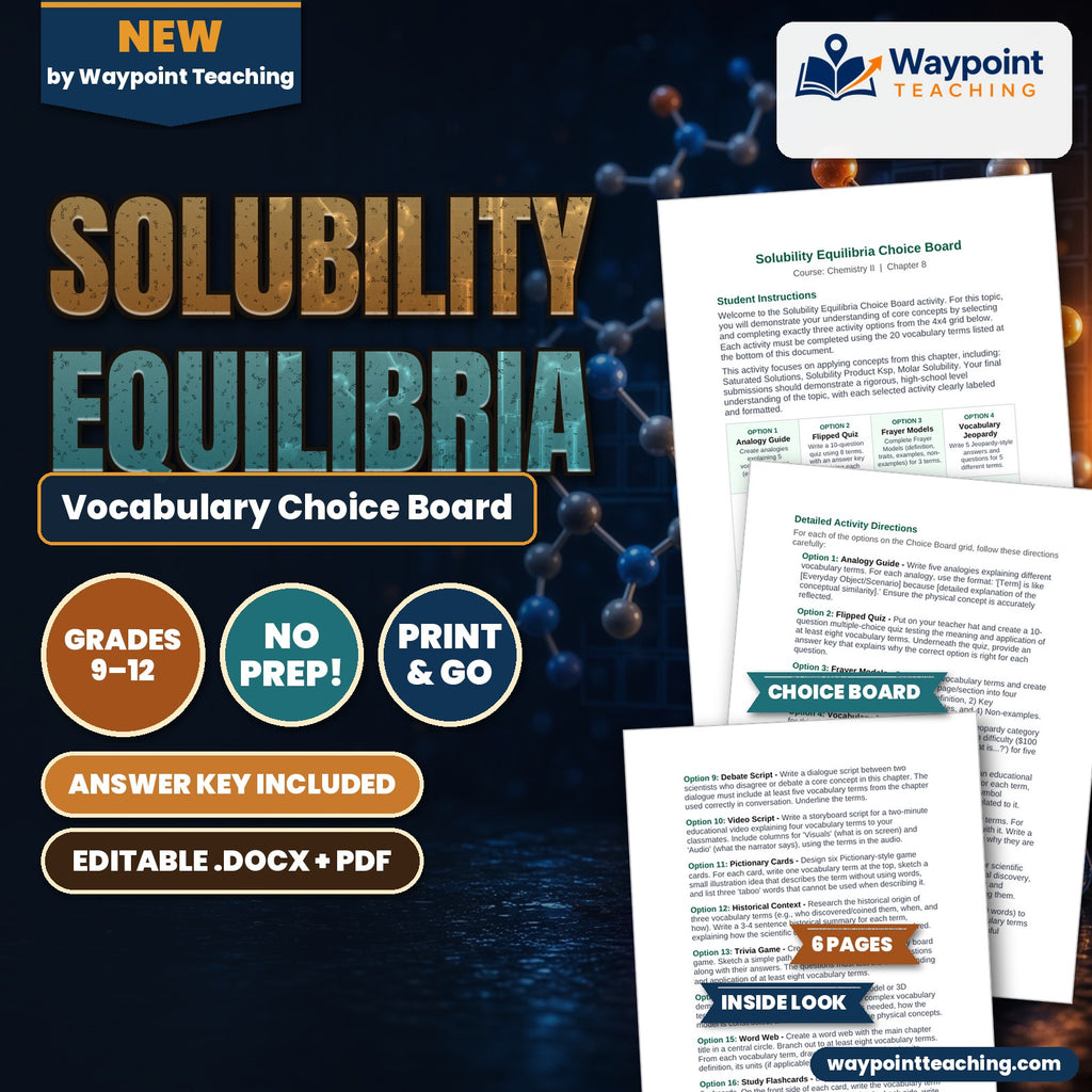 Solubility Equilibria Vocabulary Choice Board cover