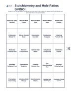 Stoichiometry & Mole Ratios BINGO Review Game sample page