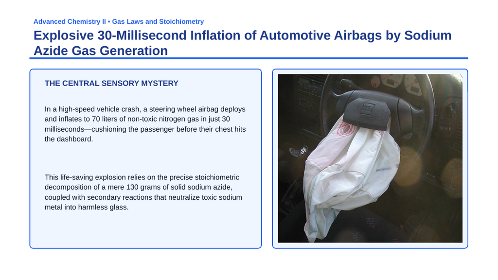 Stoichiometry & Mole Ratios Phenomena-Based Lesson: Explosive 30-Millisecond Inflation of Automotive Airbags by Sodium Azide Gas Generation Presentation sample page