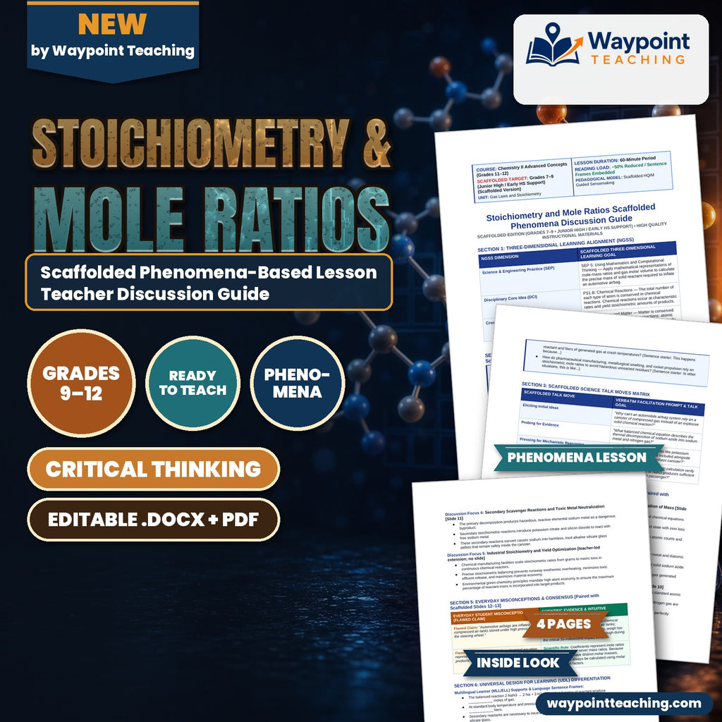 Stoichiometry & Mole Ratios Scaffolded Phenomena-Based Lesson: Explosive 30-Millisecond Inflation of Automotive Airbags by Sodium Azide Gas Generation Teacher Discussion Guide cover