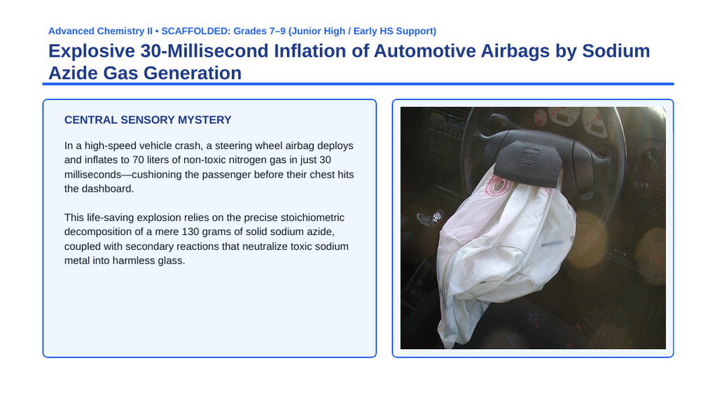Stoichiometry & Mole Ratios Scaffolded Phenomena-Based Lesson: Explosive 30-Millisecond Inflation of Automotive Airbags by Sodium Azide Gas Generation Presentation sample page