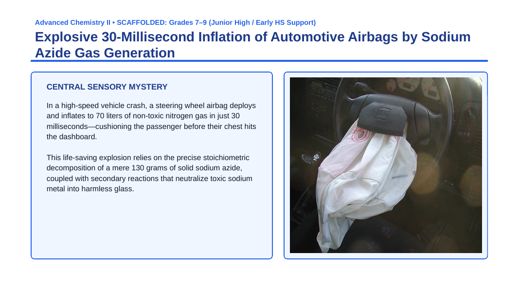 Stoichiometry & Mole Ratios Scaffolded Phenomena-Based Lesson: Explosive 30-Millisecond Inflation of Automotive Airbags by Sodium Azide Gas Generation Presentation sample page