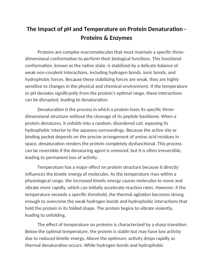 The Impact of pH and Temperature on Protein Denaturation Reading Worksheet sample page