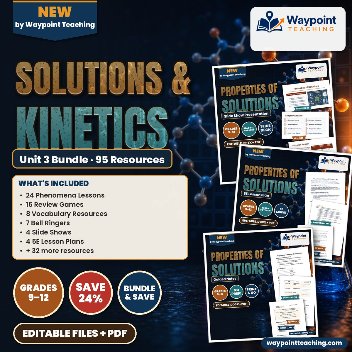 Chemistry II Unit 3: Solutions & Kinetics Bundle cover