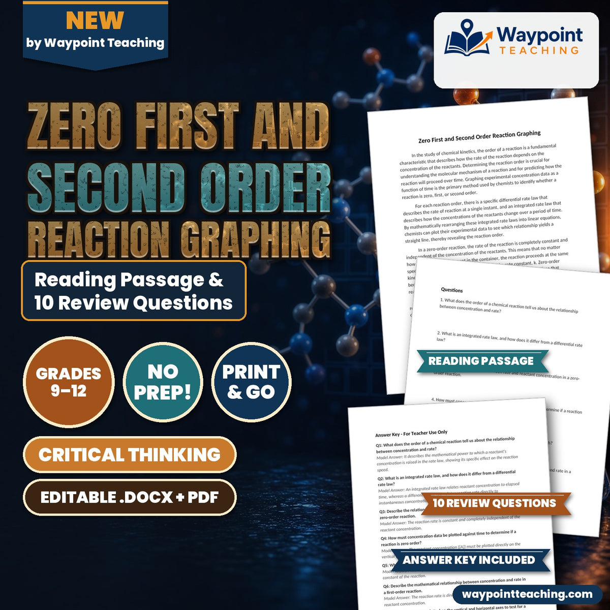 Zero First and Second Order Reaction Graphing Reading Worksheet cover