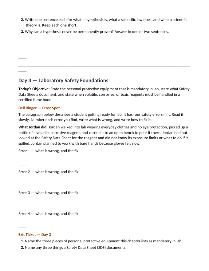 Introduction to Chemistry & the Scientific Method Bell Ringers & Exit Tickets sample page
