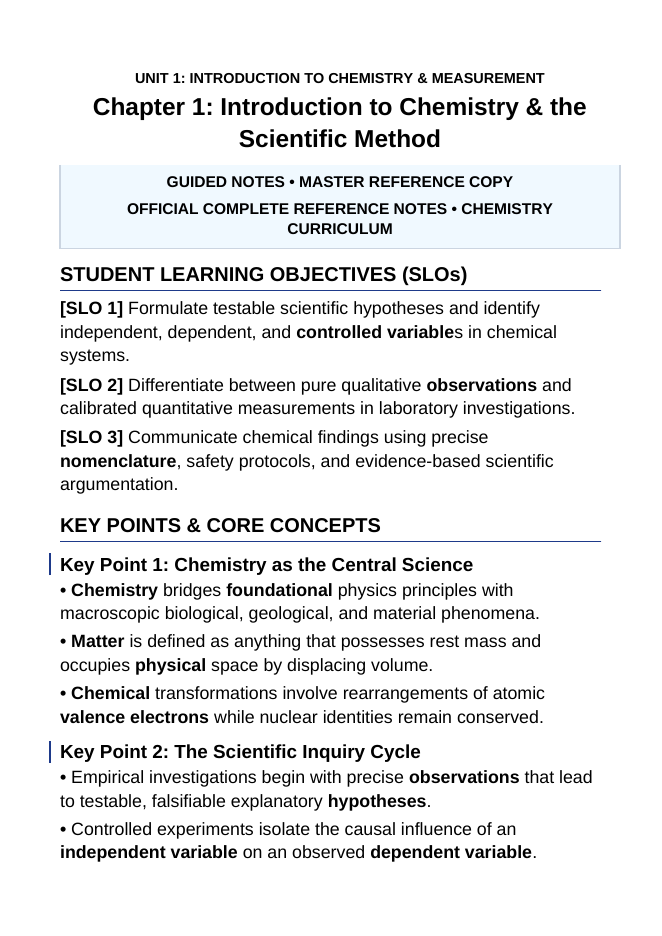 Introduction to Chemistry & the Scientific Method Guided Notes sample page
