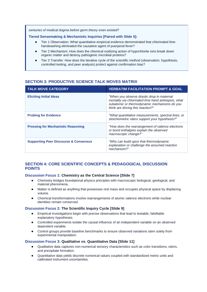 Introduction to Chemistry & the Scientific Method Phenomena-Based Lesson: Drastic Drop in Maternal Mortality via Chlorinated Lime Hand Antisepsis Teacher Discussion Guide sample page