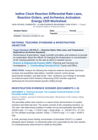 Iodine Clock Reaction Differential Rate Laws, Reaction Orders, and Arrhenius Activation Energy CER Phenomena Worksheet sample page