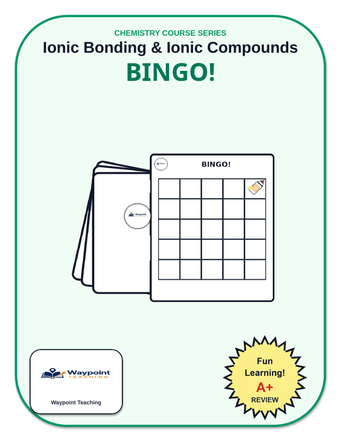 Ionic Bonding & Ionic Compounds BINGO Review Game sample page