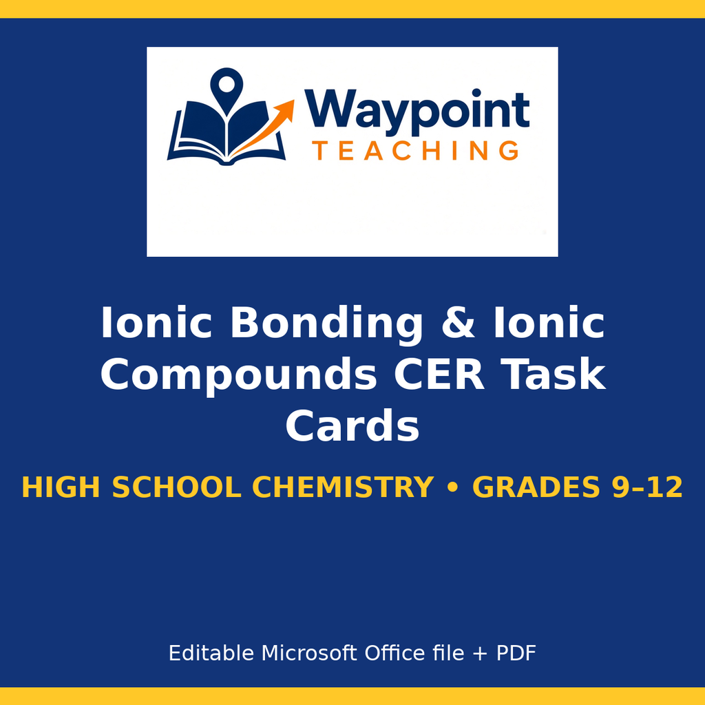 Ionic Bonding & Ionic Compounds CER Task Cards cover
