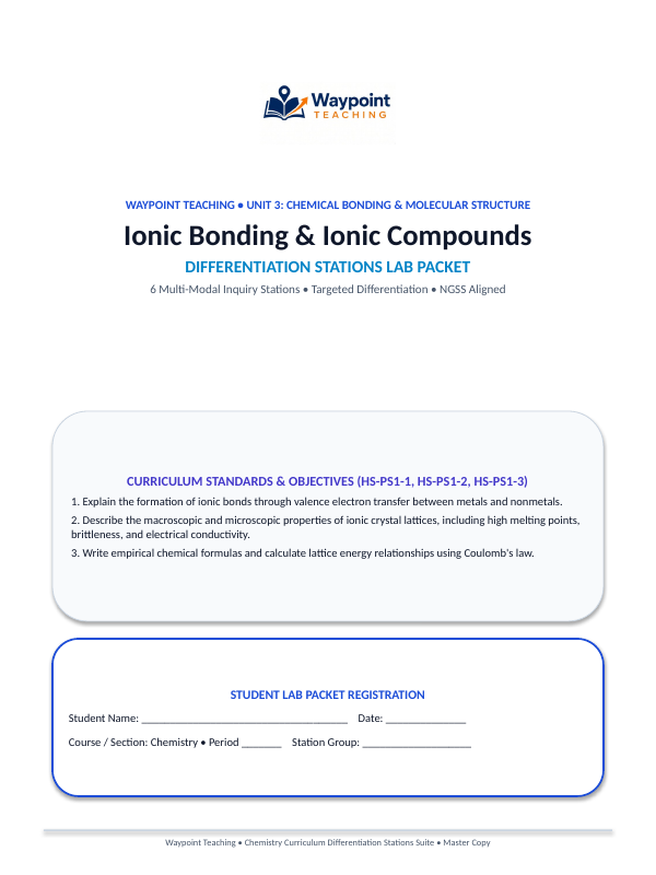 Ionic Bonding & Ionic Compounds Differentiation Stations sample page