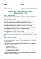 Ionic Bonding & Ionic Compounds Lesson Quiz sample page
