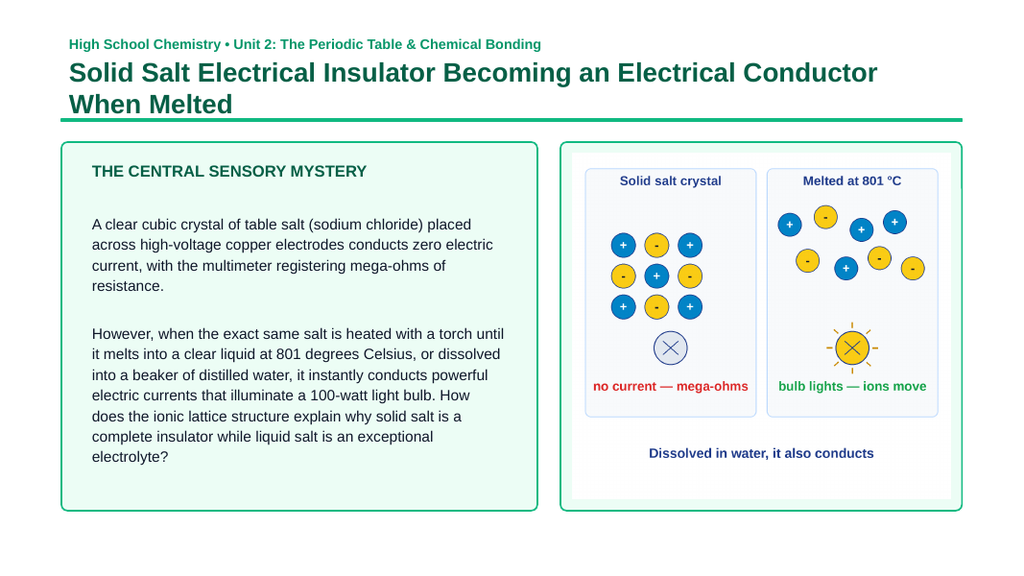 Ionic Bonding & Ionic Compounds Phenomena-Based Lesson: Solid Salt Electrical Insulator Becoming an Electrical Conductor When Melted Presentation sample page