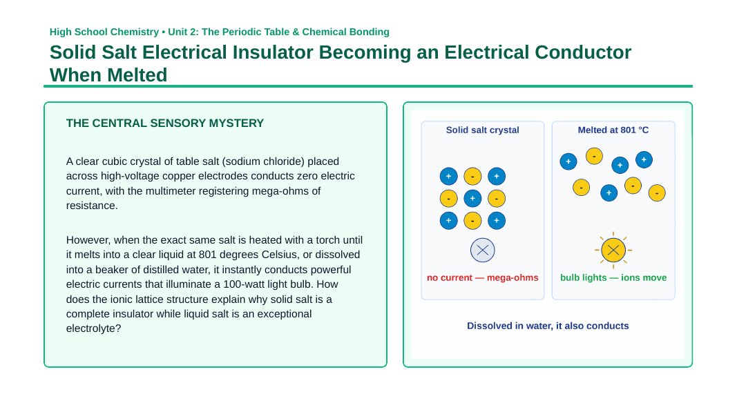 Ionic Bonding & Ionic Compounds Phenomena-Based Lesson: Solid Salt Electrical Insulator Becoming an Electrical Conductor When Melted Presentation sample page