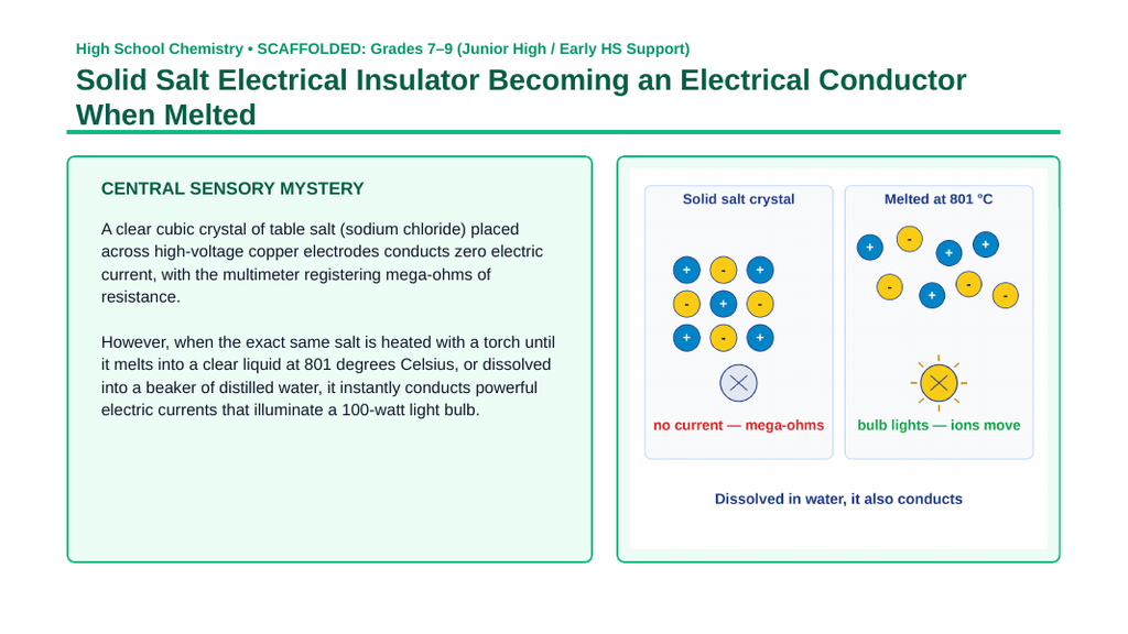 Ionic Bonding & Ionic Compounds Scaffolded Phenomena-Based Lesson: Solid Salt Electrical Insulator Becoming an Electrical Conductor When Melted Presentation sample page