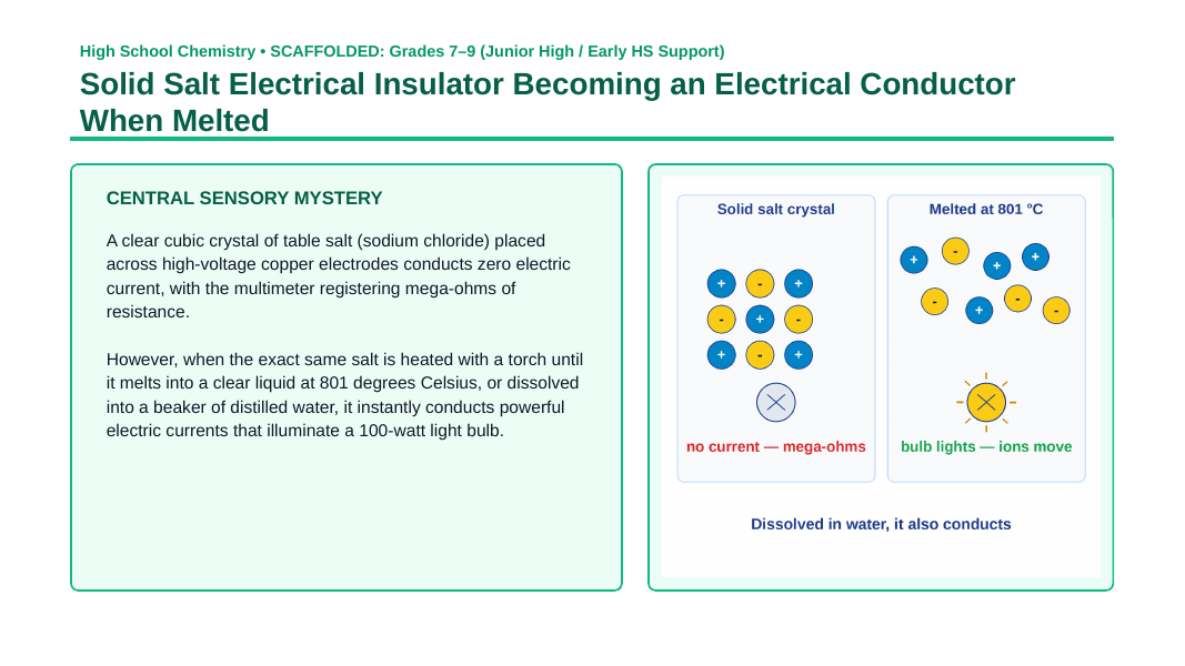 Ionic Bonding & Ionic Compounds Scaffolded Phenomena-Based Lesson: Solid Salt Electrical Insulator Becoming an Electrical Conductor When Melted Presentation sample page
