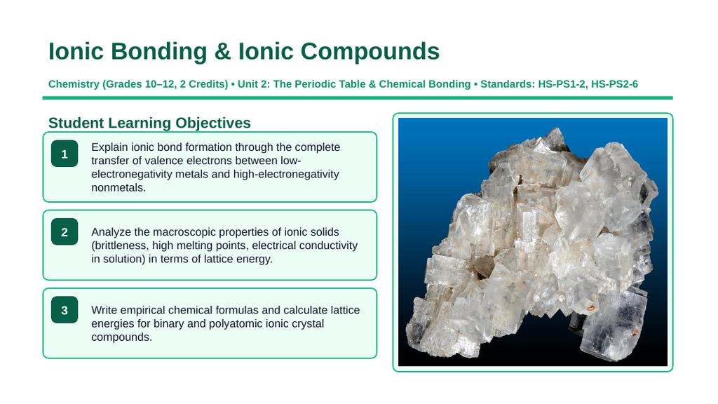 Ionic Bonding & Ionic Compounds Slide Show Presentation sample page