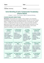 Ionic Bonding & Ionic Compounds Vocabulary Choice Board sample page