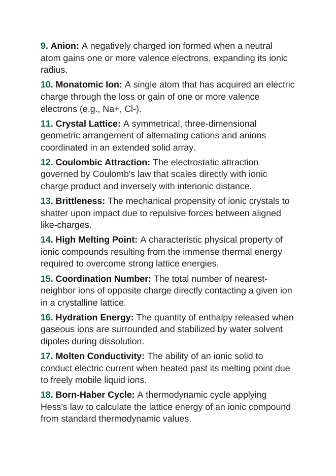 Ionic Bonding & Ionic Compounds Vocabulary Words & Definitions sample page
