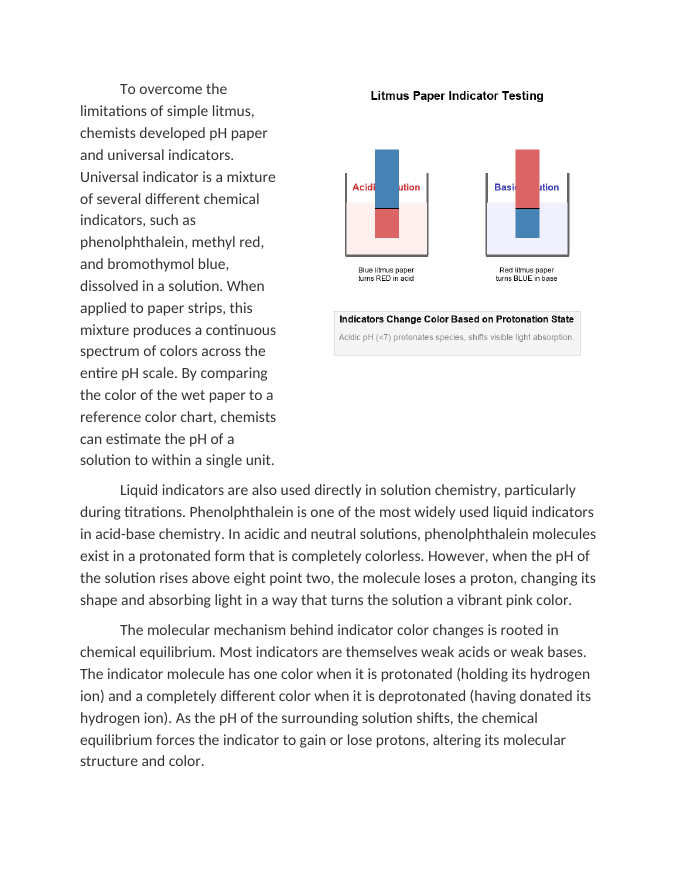 Laboratory Indicators and Litmus Paper Testing Reading Worksheet sample page