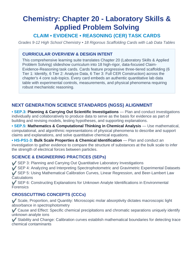 Laboratory Skills & Applied Problem Solving CER Task Cards sample page