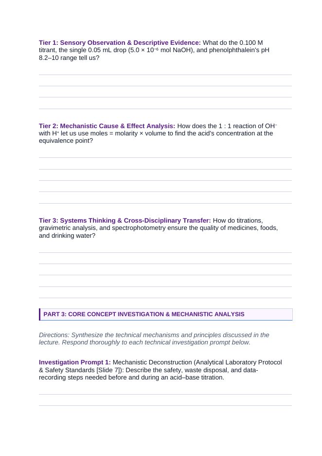 Laboratory Skills & Applied Problem Solving Phenomena-Based Lesson: Precision Equivalence Point Detection in Single-Drop Acid-Base Titration Student Response Sheet sample page