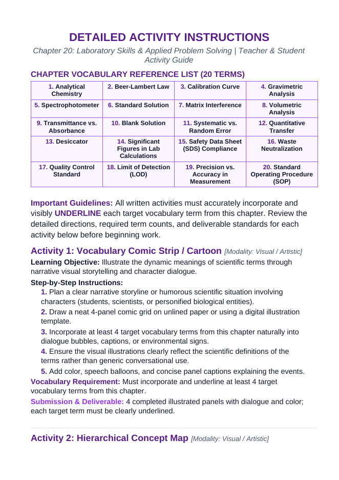 Laboratory Skills & Applied Problem Solving Vocabulary Choice Board sample page