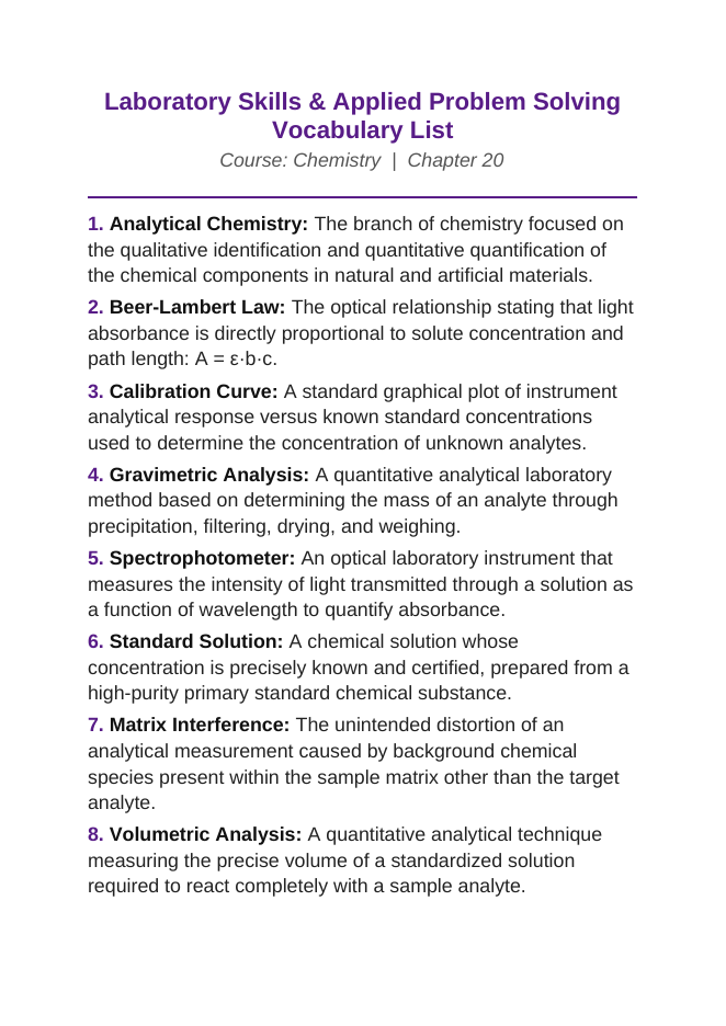 Laboratory Skills & Applied Problem Solving Vocabulary Words & Definitions sample page