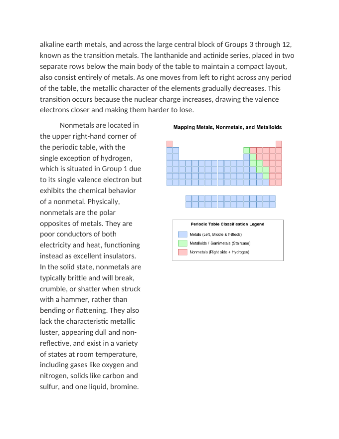 Mapping Metals Nonmetals and Metalloids Reading Worksheet sample page