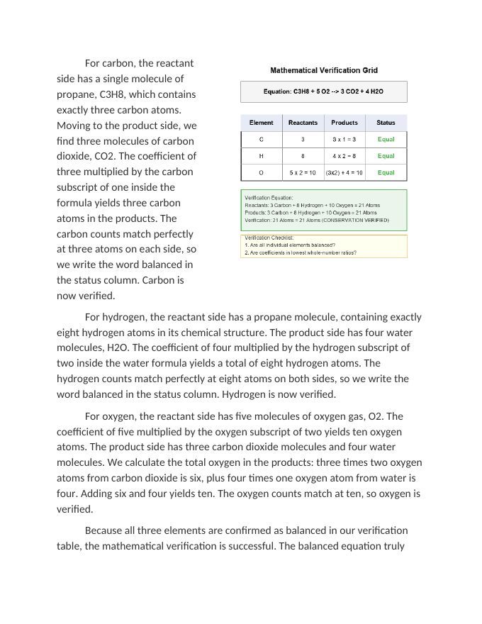 Mathematical Verification of Balanced Atom Counts Reading Worksheet sample page