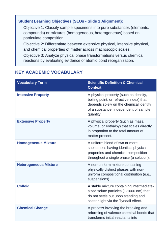 Matter: Properties, Classification, & Changes 5E Lesson Plan sample page
