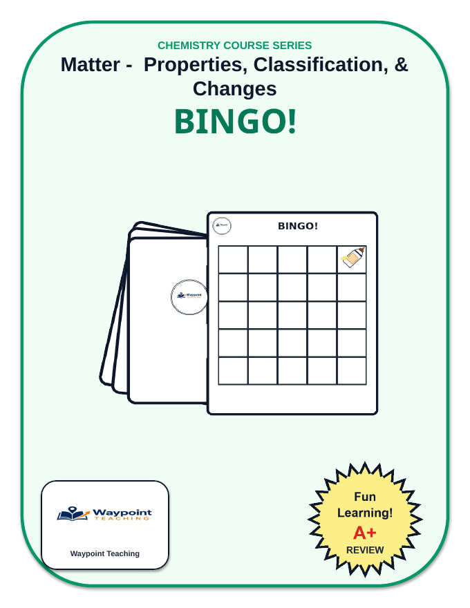 Matter: Properties, Classification, & Changes BINGO Review Game sample page