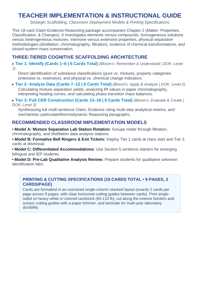 Matter: Properties, Classification, & Changes CER Task Cards sample page