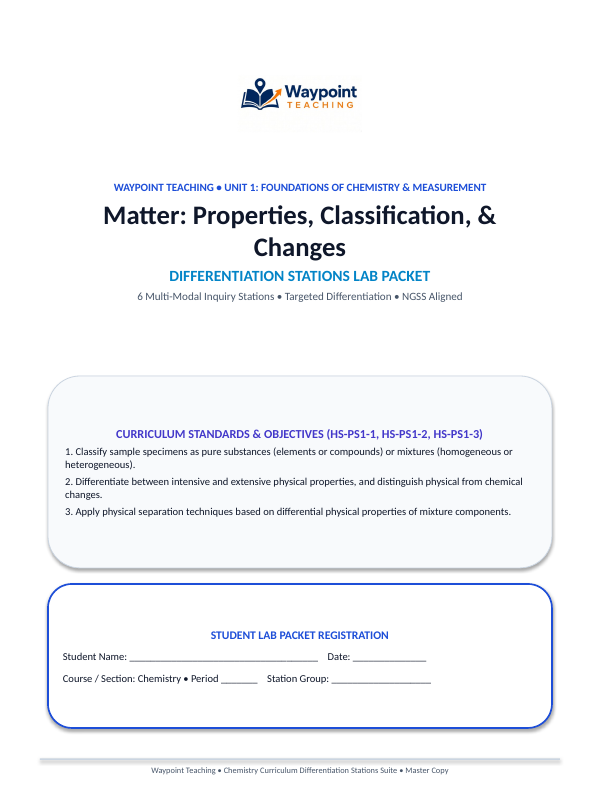 Matter: Properties, Classification, & Changes Differentiation Stations sample page