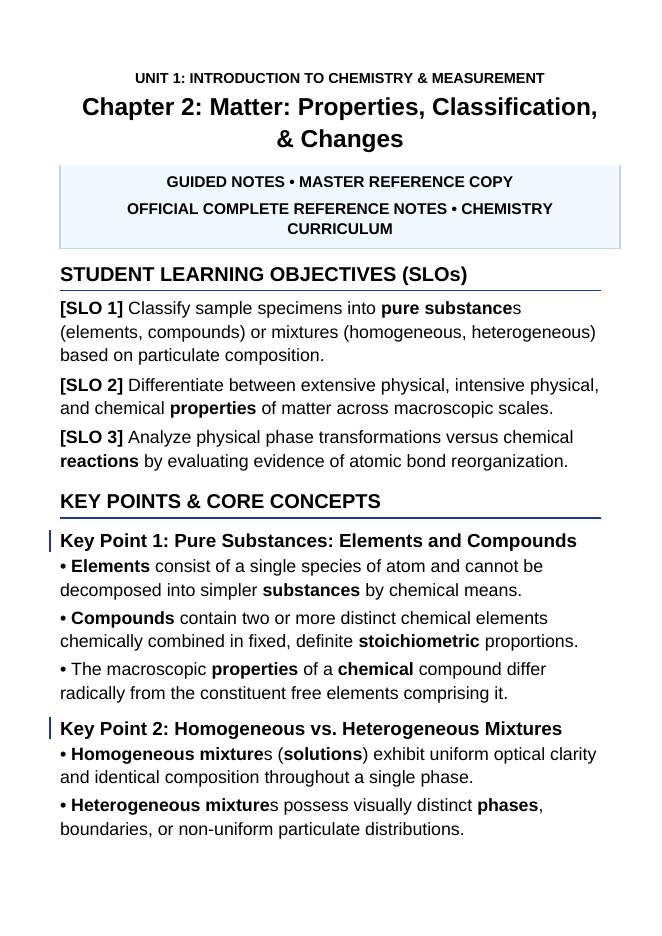 Matter: Properties, Classification, & Changes Guided Notes sample page