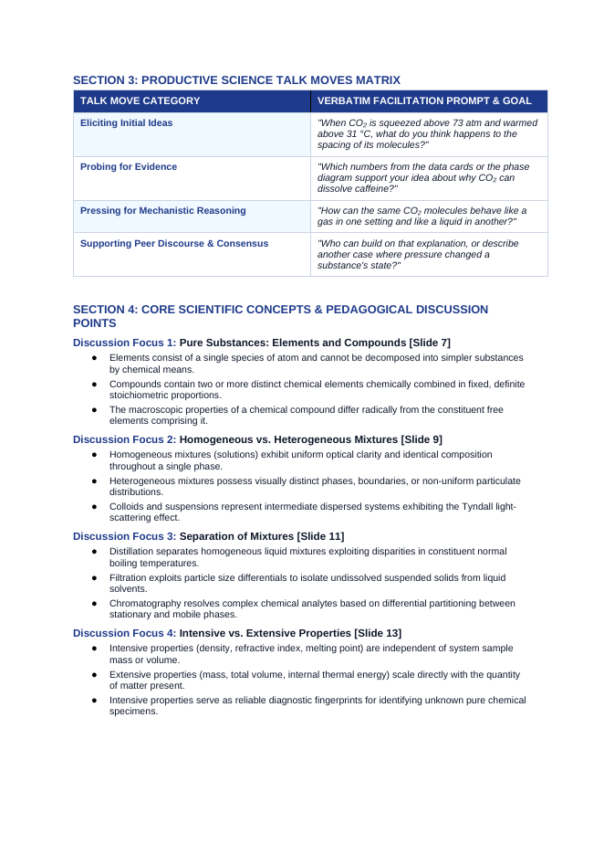 Matter: Properties, Classification, & Changes Phenomena-Based Lesson: Supercritical Fluid Extraction of Caffeine from Green Coffee Beans Teacher Discussion Guide sample page