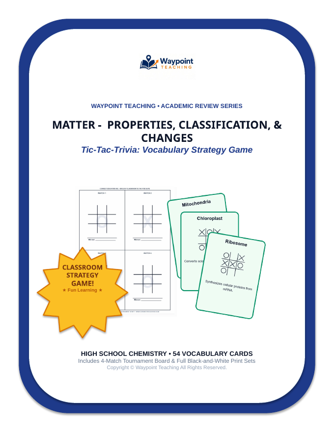 Matter: Properties, Classification, & Changes Tic-Tac-Toe Review Game sample page