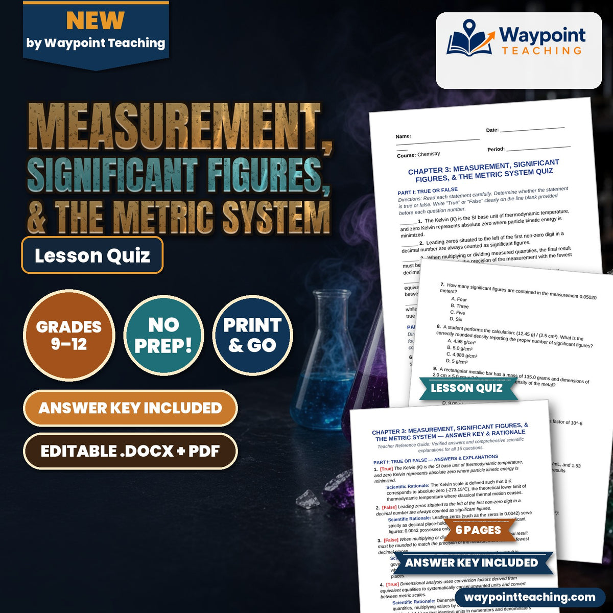 Measurement, Significant Figures, & the Metric System Lesson Quiz cover