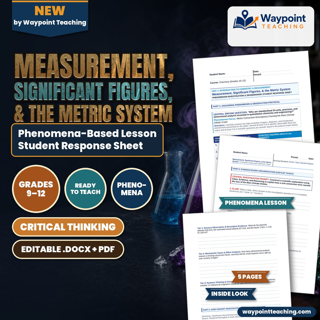 Measurement, Significant Figures, & the Metric System Phenomena-Based Lesson: Metric Conversion Discrepancy Causing the Mars Climate Orbiter Crash Student Response Sheet cover