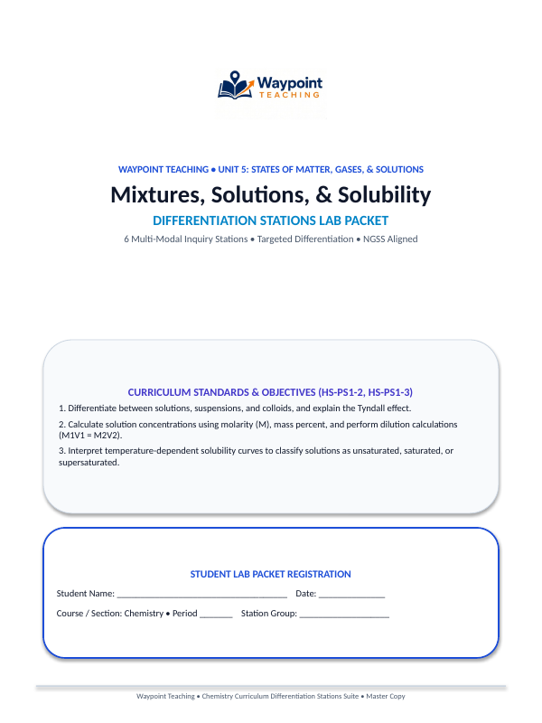 Mixtures, Solutions, & Solubility Differentiation Stations sample page