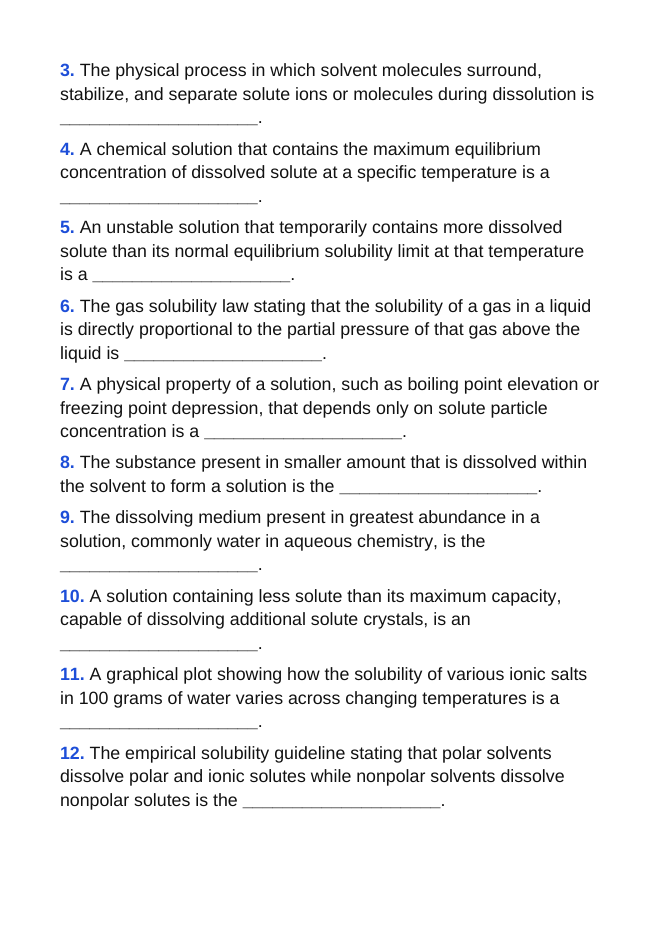 Mixtures, Solutions, & Solubility Fill-in-the-Blank Vocabulary Worksheet sample page