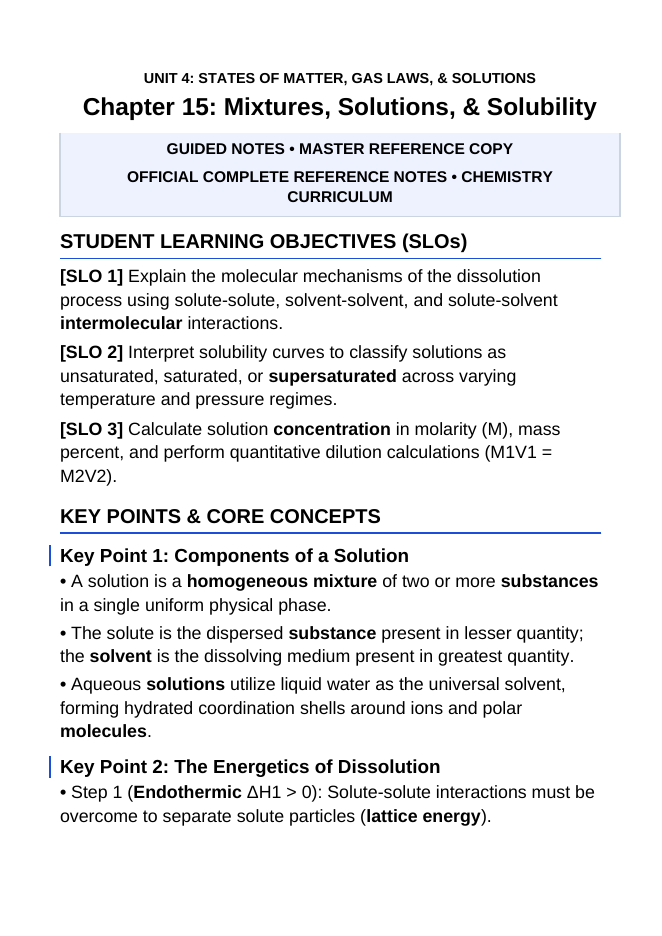 Mixtures, Solutions, & Solubility Guided Notes sample page