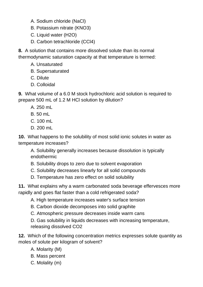 Mixtures, Solutions, & Solubility Lesson Quiz sample page