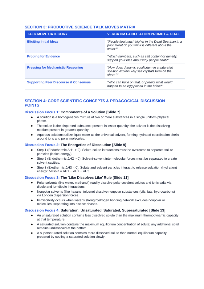Mixtures, Solutions, & Solubility Phenomena-Based Lesson: Effortless Human Flotation on the Saturated Brine of the Dead Sea Teacher Discussion Guide sample page