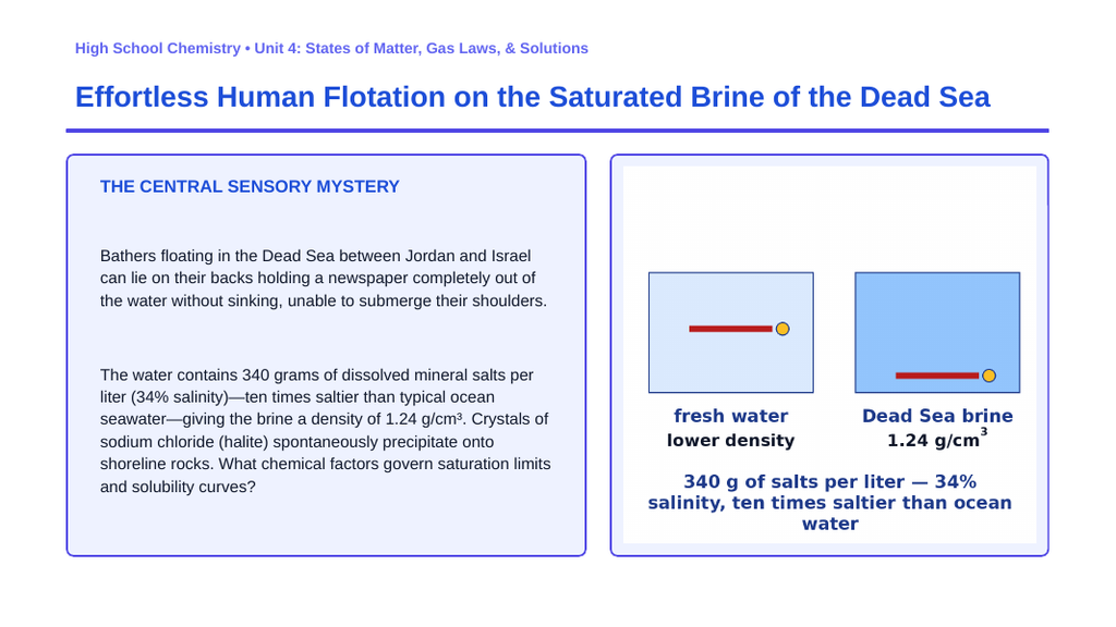 Mixtures, Solutions, & Solubility Phenomena-Based Lesson: Effortless Human Flotation on the Saturated Brine of the Dead Sea Presentation sample page